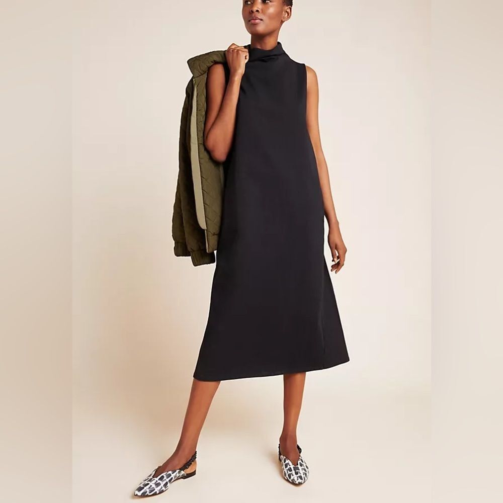 Velvet by Graham & Spencer Black Mock Neck Midi Dress, Anthropologie 100% Cotton